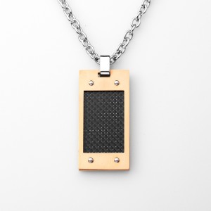 Mens Carbon Fiber halsband Rose Gold Platted Army Style Stainless Steel Dog Tag Pendant