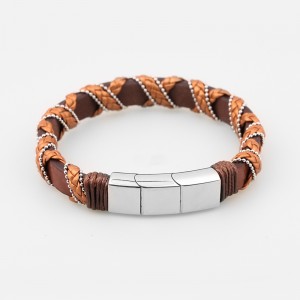 Armband med flera skikt av rostfritt stål, armband med flerfärgigt läder